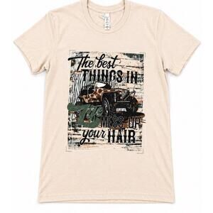 Country Graphic T-Shirt Jeep Off Road Tee Size M Beige Adventure Casual Hair